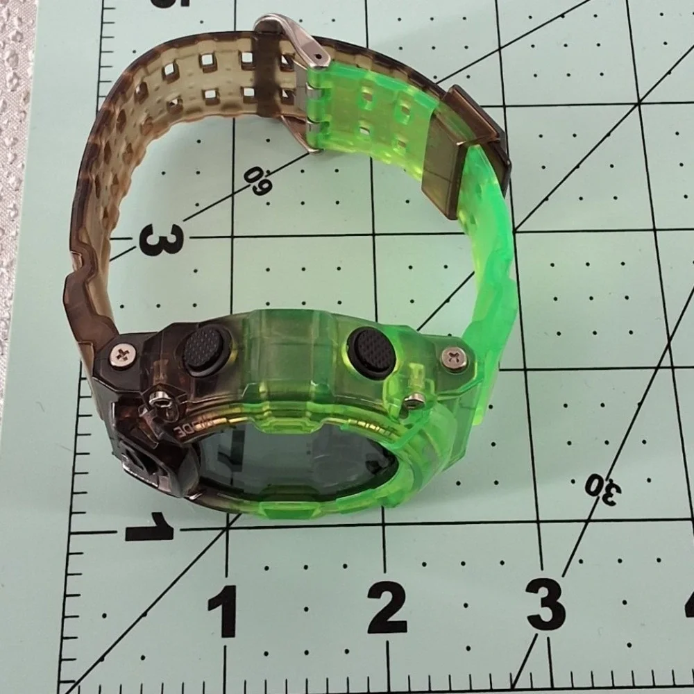 Game Theory Radioactive Digital Watch Neon Green Translucent Chronograph Box Tin